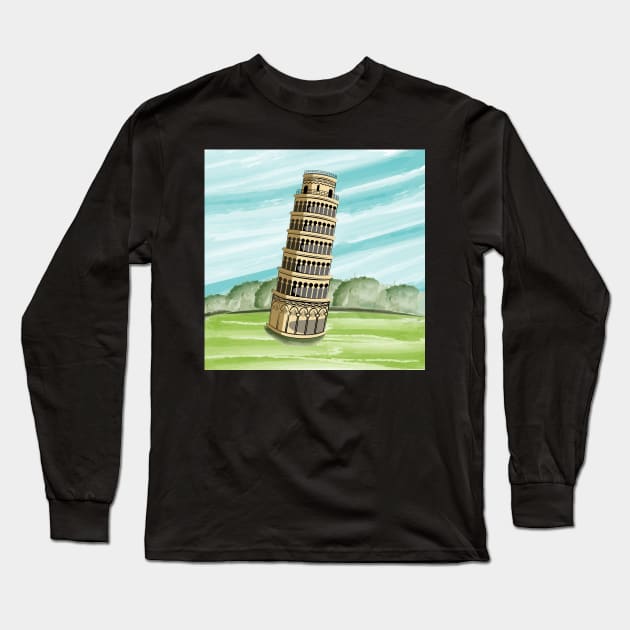 Leaning Tower Of Pisa Long Sleeve T-Shirt by Designoholic